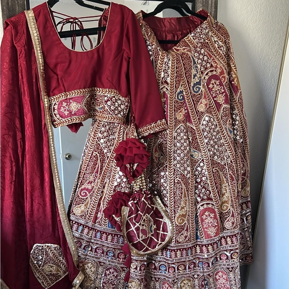 Statement Elegant Red and Gold Embroidered Lehenga Indian party outfit